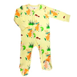 HippoHugs Organic Cotton Baby Footie Onesie, My Little One and Me Animal Print, Hidden Zipper, Non-Slip Feet (Yellow Bunny, 6-9 Month)