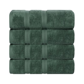 Superior Cotton Bath Towel Set, Daily Use, Bathroom, Guest Room, Bath, Shower, Pool, Body, Home Essentials, Soft Plush Absorbent Towels, Zero Twist, Smart Dry Collection, Set of 4, Forest Green