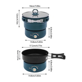 Electric Hot Pot with Foldable Handles, Portable Travel Cooker for Ramen Noodle, Soup, Steak, Pasta| Non-stick Frying Pan| Mini Hot Pot with Power Control for Dorm, Office, Travel (Green)