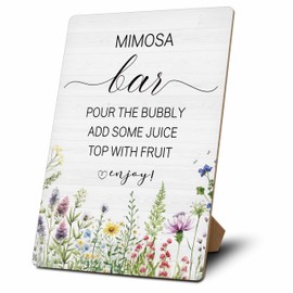 Mimosa Bar Sign, Wildflowers Brunch Decor Supplies, Flower Wooden Tabletop Sign With Stand, Mimosa Bar Decor For Bridal Shower Baby Shower Wedding Birthday Christmas Party, a02