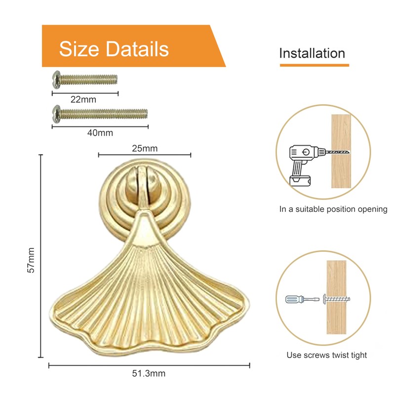 6 PCS Golden Ginkgo Leaf Shape Knob Handles, Drop Pendant