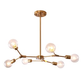 KCO Lighting Modern Sputnik Chandelier Brushed Brass Hanging Lamp Industrial Flush Mount Ceiling Light Fixture Adjustable Hanging Lamp for Living Room (6 Lights Gold)