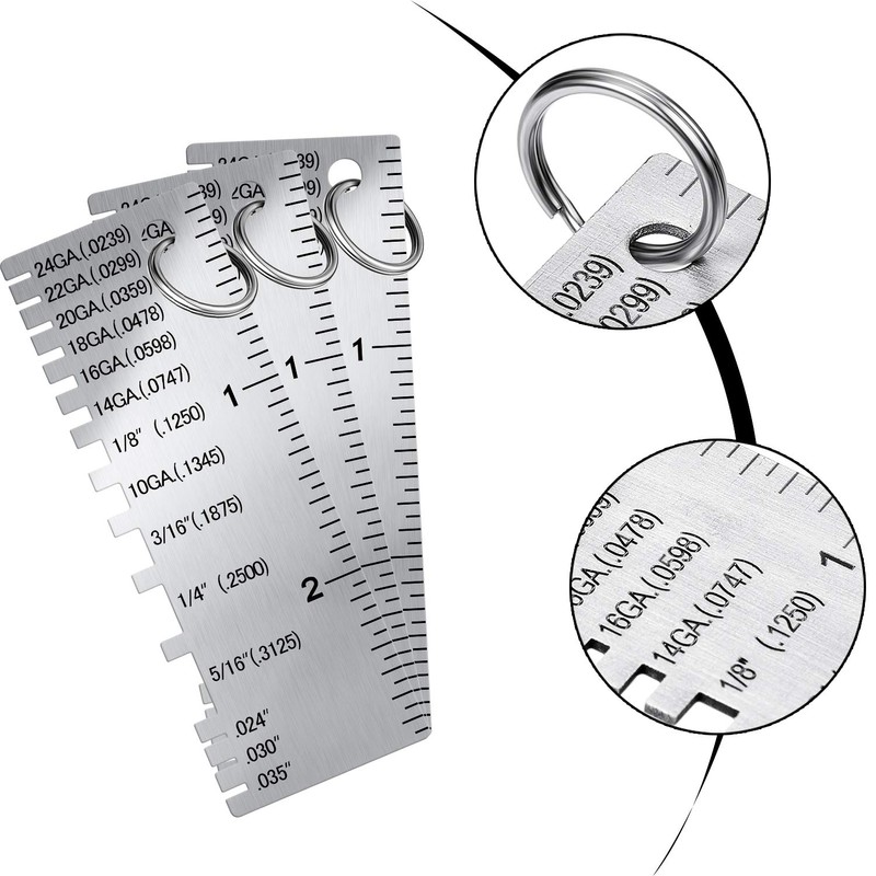 Weewooday 3 Pcs Wire/Metal Sheet Thickness Gauge Metal Tool Stainless