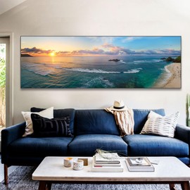 BNREDA Canvas Pictures Mountains Landscape Nature Modern Panorama Pictures Large XXL Bedroom Living Room Wall Decoration Wall Picture Sunset Sea Beach Frameless (B, 60x180cm, Unframed)