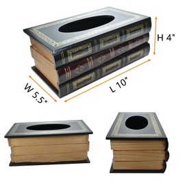 Elegant Wooden Antique Book Tissue Box Cover - Handcrafted Retro Napkin Holder Dispenser for Home Decor, Bathroom, Office, Car, Kitchen (Dark Green Brown)