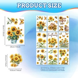 Peacoblue Reusable Window Static Clings Stickers Decal 20cmx30cm, 9 Sheets with 40PCS Sunflowers and Garden Patterns Removable Double Sided Window Sticker Cling Home Office Decor for Glass Window