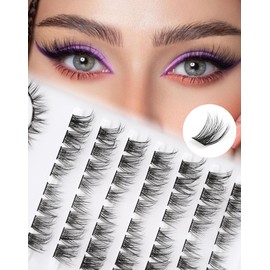 Lash Clusters Mixed 10-14mm Cat Eye Lashes D Curl Pre-mapped Left & Right Lashes Individual Cluster Siligli Natural Eyelashes Cluster DIY Cluster Eyelash Extensions 0.1MM Thin Band Lashes 8 Pair