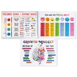 MISAKTEAM 3 PCS Mental Health Posters Feelings Chart Educational Emotions Poster Feelings Chart for Office Classroom Feelings Poster for Kids
