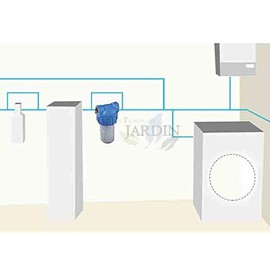 Anti-limescale filter for hot water 1/2 inch heaters and boilers with container and polyphosphate filter.