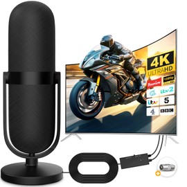 TV Aerial Indoor with 480+ Miles Long Range & 360°Reception-Amplified Smart Digital 4K 1080P, Support All Older TV's with Amplifier Connector for Freeview Channels