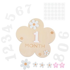 FEQDWOX 1 Pcs Baby Monatliche Meilenstein Karten mit Klebepunkten Blumen-Stil Baby Meilensteinkarten Holz Foto Requisiten für Kleinkinder von 0-12 Monaten Babyparty Wachstumsaufzeichnung