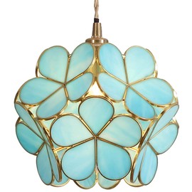 Bieye L10747 Cherry Blossom Tiffany Style Stained Glass Ceiling Pendant Light with 8-inch Wide Lampshade (Ice Blue)