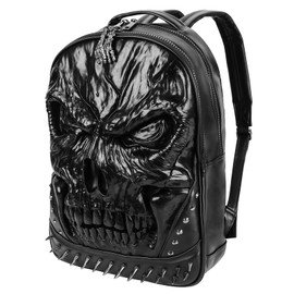 XUANNIAO 3D PU Leather Skull Backpack - Back Packs Steam Punk Rivet Personality Travel Bagpack College/High School Bags Bookbag School Computer Bag Laptop Backpack