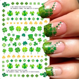 8 Sheets St. Patrick's Day Nail Stickers for Nail Art, 3D Self-Adhesive Shamrock Nail Decals Lucky Clover Nail Design Luck of The Irish Nail Supplies Nail Stickers for Women Holiday Nails Decorations