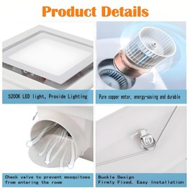 JOANAJO Bathroom Exhaust Fan with LED Light Ceiling Mount Ventilation Fan 120 CFM,Voltage 110V,4 Inch Duct Quiet Bathroom Ventilation Exhaust Fan for Shower/Restroom/Office