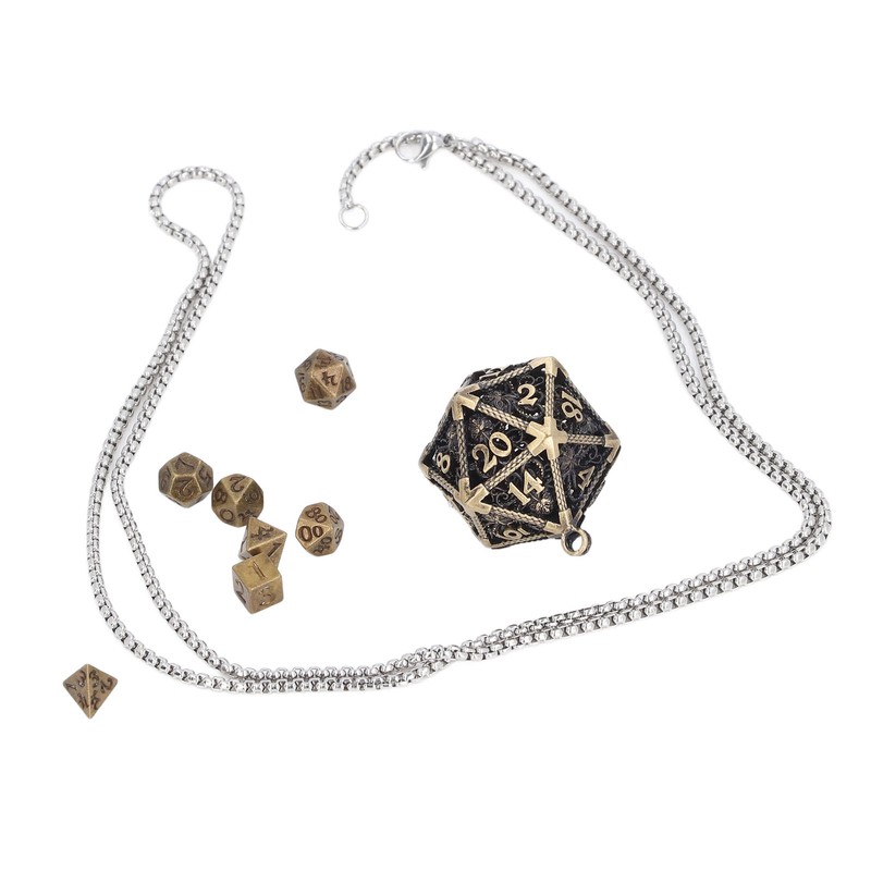 Mini Dice Set Necklace Antique Tiny Small Metal Hollow Polyhedral