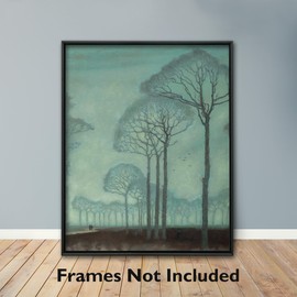 CLOUD NINE PRINTS | Bomenrij Tree Landscape, Vintage Art Nouveau Artwork - Minimalist Dutch Wall Art, Green Modern Art Decor, Dreamlike Dark Aesthetic Print (Unframed 5x7 Print)