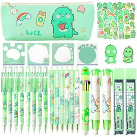 Daphilly Dinosaur School Supplies,Includes Erasers,Mechanical Pencils,Lead Refills,Pens,Stickers,Sticky Notes,Ballpoint Pens,Pencil Holder,for Office School Supplies