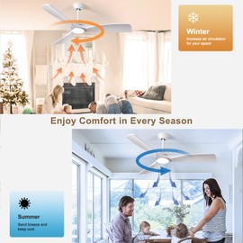 BvenuBigLite White Ceiling Fan with Light: 52-Inch Ceiling Fan 3 Blades Low Profile Outdoor - Modern Ceiling Fans with Remote APP Control Quiet Reversible DC Motor for Patio Living Room