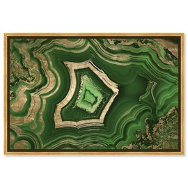 The Oliver Gal Artist Co. Abstract Framed Wall Art Canvas Prints 'Dreaming About Emerald' Crystals Home Décor, 15" x 10", Green, Gold