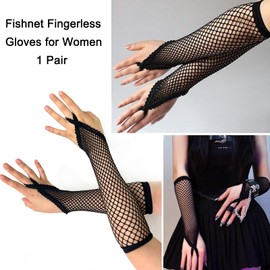 BLUPLE Black Fishnet Gloves Women's Lace Fingerless Gloves with Finger Loop for 80s Costume Theme Party