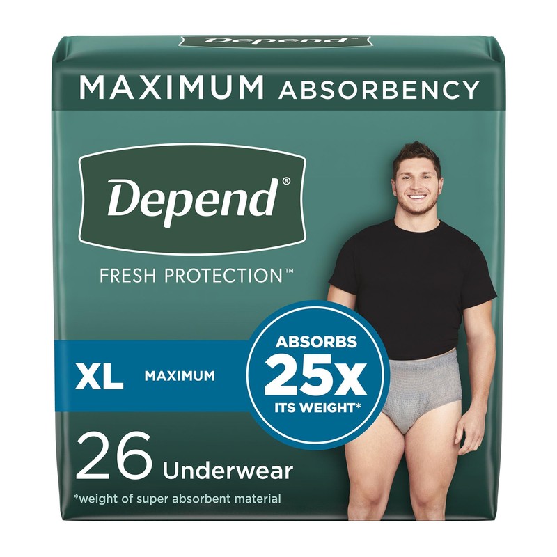 Depend Fresh Protection Disposable Underwear Male Waistband Style X-Large, 53746,