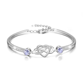 925 Sterling Silver Infinity Heart Bracelet - I Love You Forever Series Adjustable Bangle Bracelet with Simulated Alexandrite Birthstone Jewelry Valentines Day Anniversary Birthday Gifts for Her Wife Girlfriend