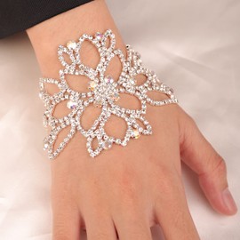 Chargances Bridal Rhinestone Crystal Upper Arm Bracelet Wedding Hand Harness Bangle Adjustable Hand Jewelry Accessories for Women and Girls (Style 1)