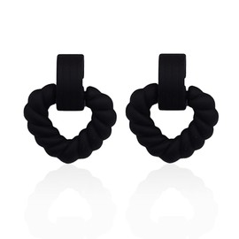 Just Follow Unique Rectangle Earrings for Women Acrylic Square Earrings Twisted Geometric Statement Earrings (Heart- Black)