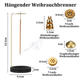 5 in 1 Incense Holder Gold Rod, Black Seat Incense Stick Holder, Incense Cones Holder 25.3 x 9.1 cm Incense Holder Incense Burner for Decoration of Yoga Meditation in Home Office