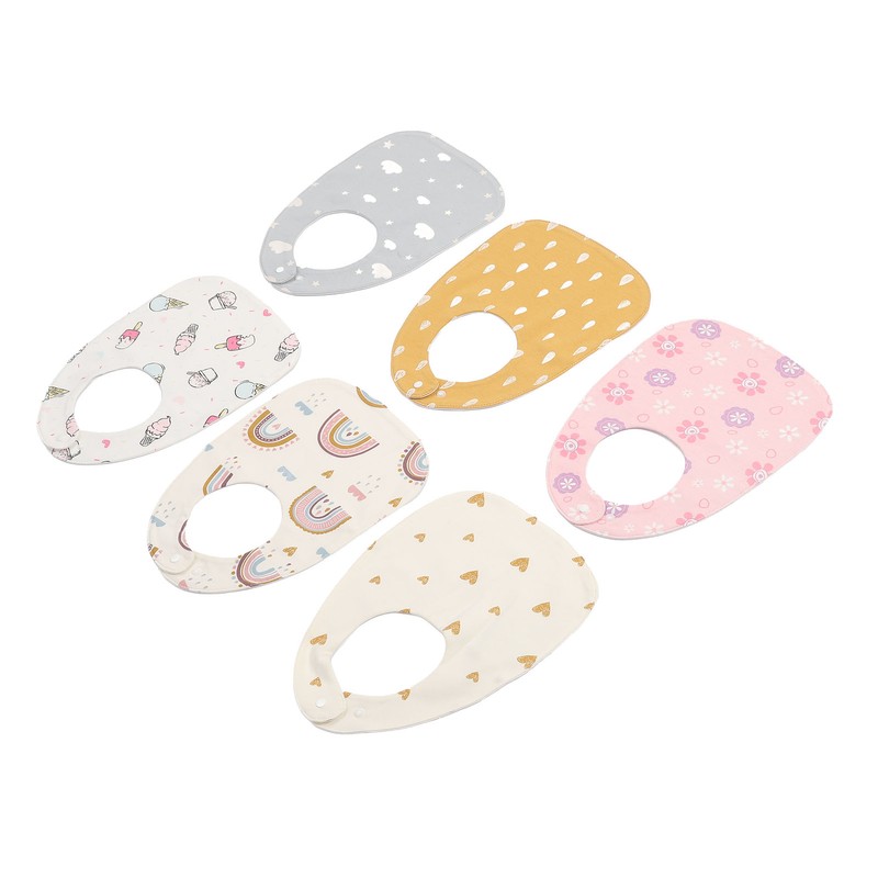 6pcs Infant Bibs U Shaped Snap Button Closure Cotton Waterproof