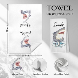 WARDOS Coastal Beach Shark Hand Towels for Bathroom Set of 4, Ocean Marine Shark Relax Breathe Soak Unwind Decorative Hand Towels for Gym Yoga Spa Bathroom Decor, 16x24 Inch