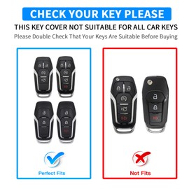 QBUC for Ford Key fob Cover,ABS Plastic Car Key Case Protector with Keychain Compatible with with Ford Fusion F-150 Edge Explorer Mustang Lincoln MKZ MKC 4/5 Buttons Smart Key(Black)