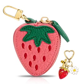 ASDIIT Strawberry Wallet Keychain, Mini Fruit Coin Purse, Cute Bag Charms for Handbags Key Chains Women Small Gifts Fashion Fun Accessories