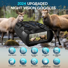 WISHBETY Night Vision Goggles,4K Night Vision Binoculars for Adults,3.5 Inch Screen,9 Levels IR Mode and 10X Digital Zoom for Outdoor Enthusiasts and Animal Watchers,32GB TF Card for Photos and Videos