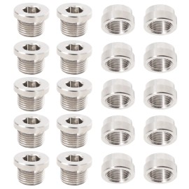Generic 10 Set Oxygen Sensor Weld On Stainless Steel Bung + Hex Plug Cap Kit M18x1.5