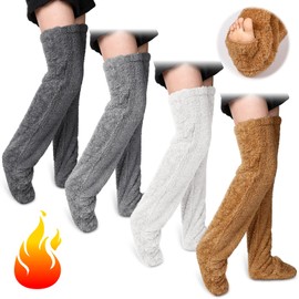 Twistover 4 Pairs over Knee High Long Fuzzy Socks Furry Leg Extra Thick Stockings Winter Leg Warmers for Women Xmas Sleeping(Bright Color)