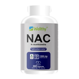 Wellthy NAC N-Acetilcisteína 300 Cápsulas. 1200mg por Porción, Tech Cápsulas Veganas, 100% Natural. Tomar 2 cápsulas al día