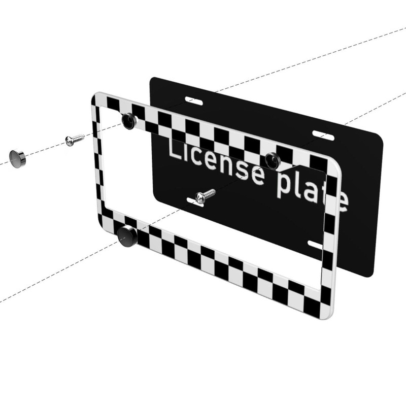 Black White Checkered Flag Racing Flag Aluminum Car License Plate