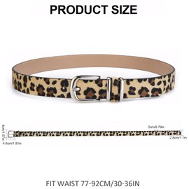 LJCZKA Ladies PU Leather Belt Fashion Casual Skinny Waist Adjustable Belt with Silver Buckles for Jeans Dress, Black Camel Leopard (Leopard)