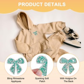 M METERXITY 6-Pack Rhinestone Bow Knot Iron-on Patches 6cm Dark Green Adhesive Appliques Rhinestone Glitters Bow Knot Patches for DIY Crafts/Clothing Repairing/Shoes/Bag/Hat