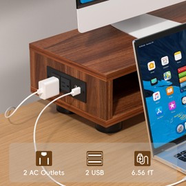 Artswish Dual Monitor Riser, Wood Monitor Stand with Drawer Storage,42.4 Inch Long Computer Monitor Stand Riser with 2 Adjustable Feet, Double Monitor Stand for Desk,Desk Shelf for monitor, Walnut