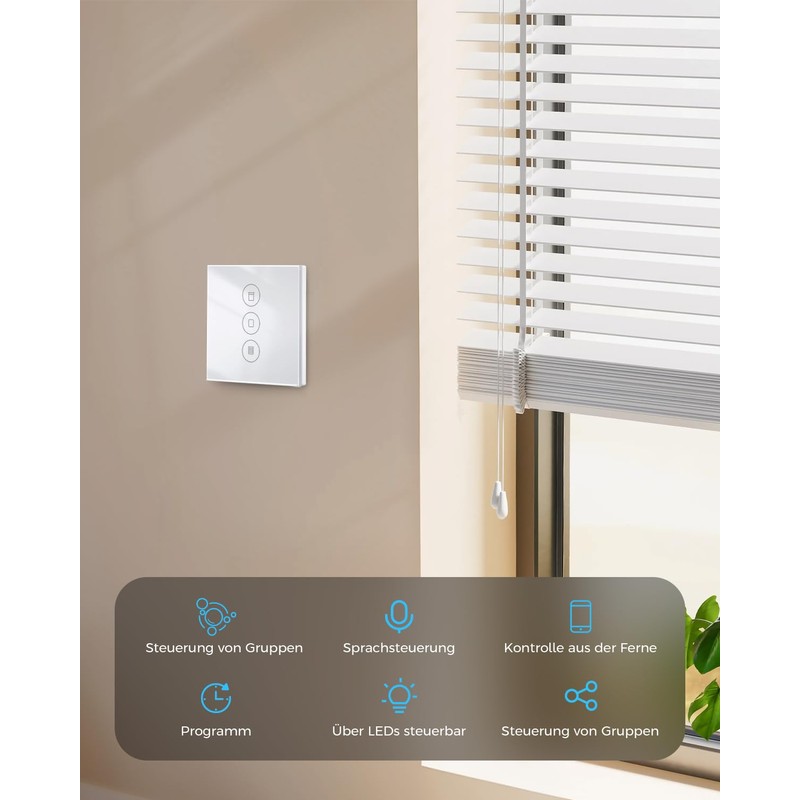 HEUXGIR Smart Roller Shutter Switch, 86 mm WiFi Blind Switch