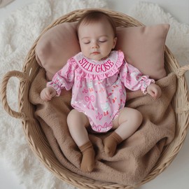 baorji One Silly Goose Birthday Outfit Newborn Smocked Romper Goose Long Sleeve Bodysuit Ruffle Onesie Infant Fall Clothes (Pink, 12-18 Months)