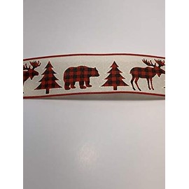 MIABE Ribbons Supplies for 10 Yds - 2 1/2” Christmas Faux Burlap Ribbon Red/blk Check Moose, Trees, Bear for DIY Craft, Gift Wrapping, Christmas Wreaths Decoration.