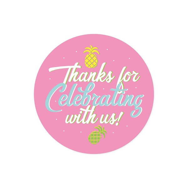 Andaz Press Birthday Round Circle Party Favor Gift Labels, Thank You for Celebrating with Us!, Pink Flamingo and Pineapple Party, 40-Pack