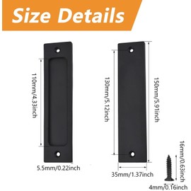 MOROBOR Rectangular Recessed Sliding Door Pull, 2 Pieces, Matte Black, Flush Pull, Aluminum Alloy, Closet Door Pull with Barn Sliding Door Mounting Screws