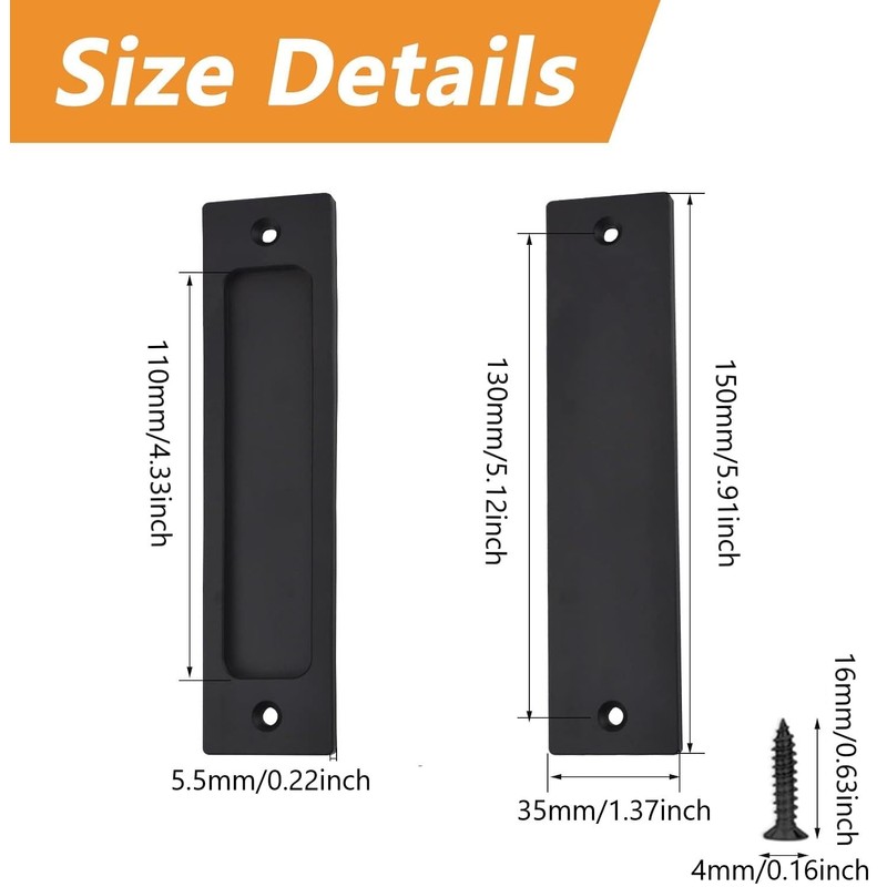MOROBOR Rectangular Recessed Sliding Door Pull, 2 Pieces, Matte Black,
