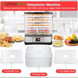 COOCHEER Food Dehydrator Machine, 400W 8 Trays Dehydrators for Food and Jerky with 72H Digital Timer and 95-158℉ Temperature Control, BPA-Free, Fruit Dehydrator Perfect for Meat, Jerky, Herbs, Black