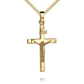 Gold Cross Pendant Crucifix INRI Engraving Necklace Pendant 333 Gold 8 Carat with Jewellery Certificate. With Necklace Length Selectable, With chain: length 45 cm